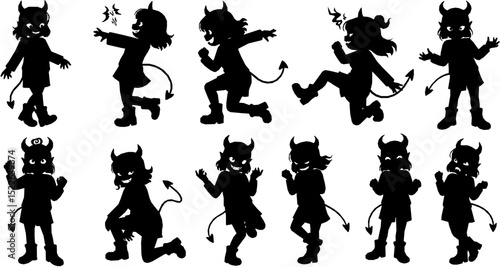 girl set devil silhouette illustration

