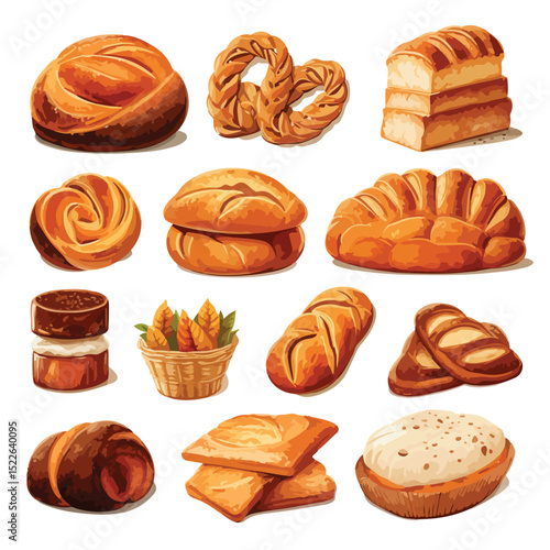 Professional Vector Illustration of Various Delicious Bread Foods for Culinary Uses
