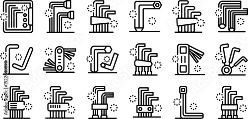 Allen keys icons set. Allen wrench key set icons showing different hex keys used for mechanics, repairing bicycles, and other maintenance tasks