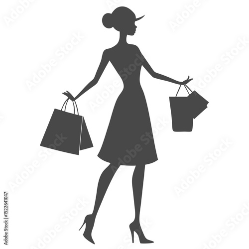 Elegant woman silhouette with shopping bags