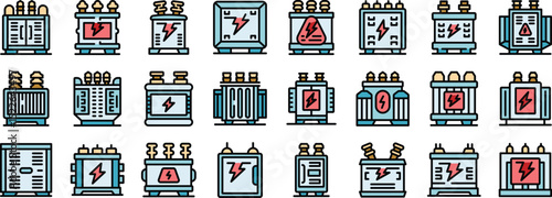 Set of colorful transformer icons in various styles and designs