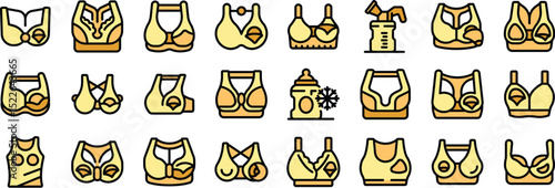 Different types of nursing bras, including icons for breast pumps and frozen milk storage, are displayed, highlighting essential tools for breastfeeding mothers