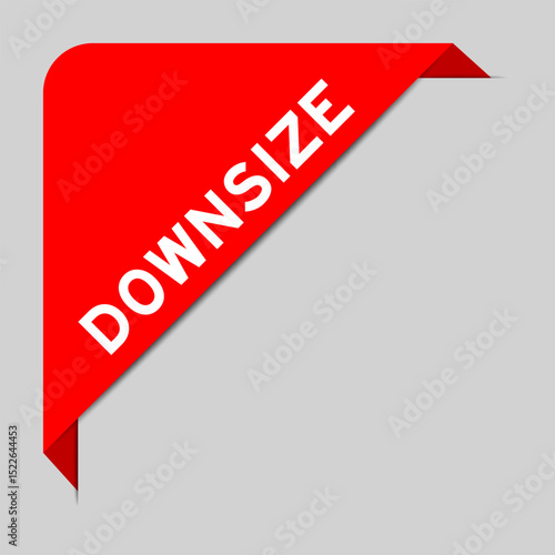 Red color of corner label banner with word downsize on gray background
