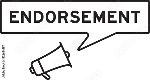 Megaphone icon with speech bubble in word endorsement on white background