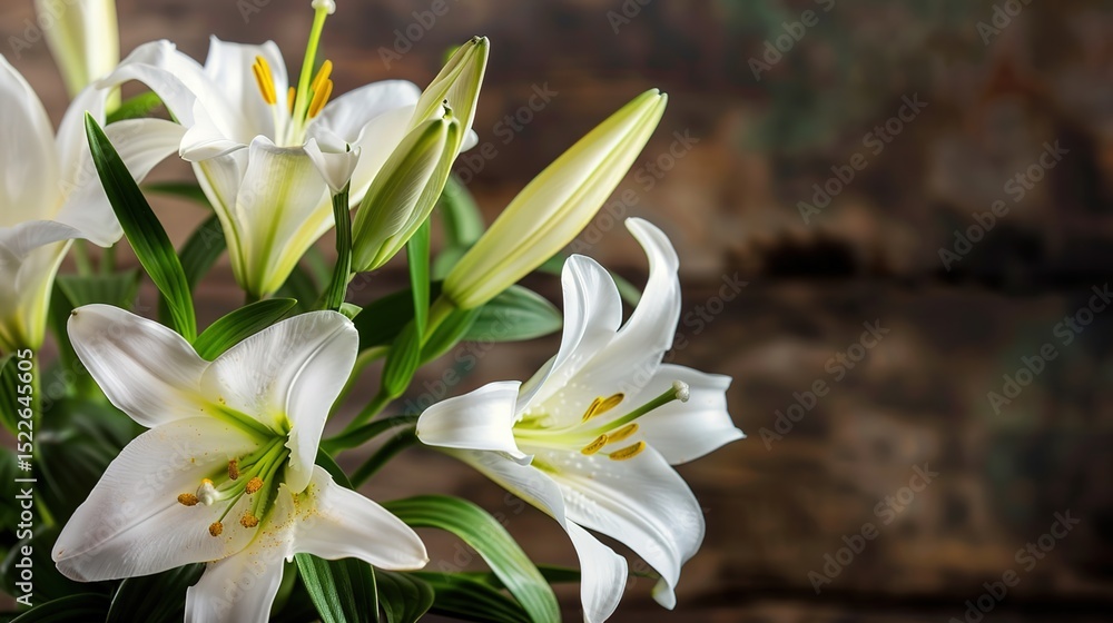 Fototapeta premium Divine Petals: Unraveling the Elegance and Symbolism of Lilies in Easter Traditions – A Tribute to Purity, Resurrection, and the Blossoming Spirit of Spring Celebrations