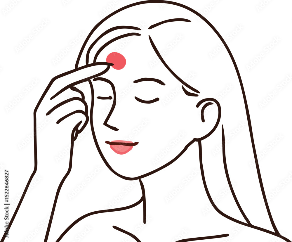 Acupressure Point on Forehead, Vector Illustration Isolated on White Background. Acupressure Point on Forehead, Vector Illustration Isolated on White Background.