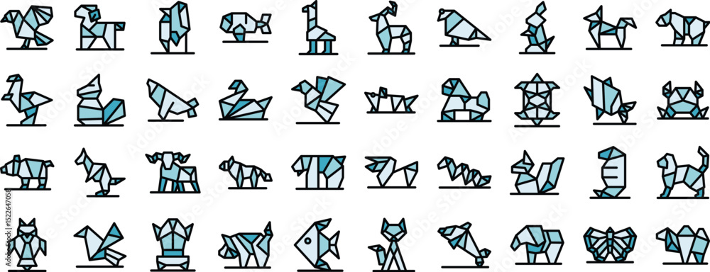 Obraz premium Collection of origami animals crafted from folded paper, showcasing diverse wildlife species in a geometric art style