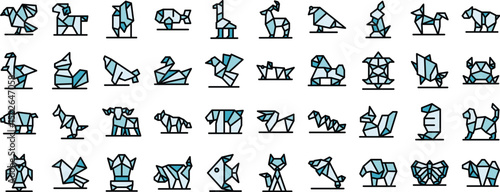Collection of origami animals crafted from folded paper, showcasing diverse wildlife species in a geometric art style