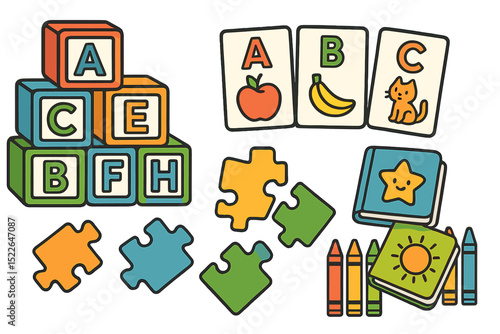Colorful educational toys for young children promoting learning and creativity in a playful environment