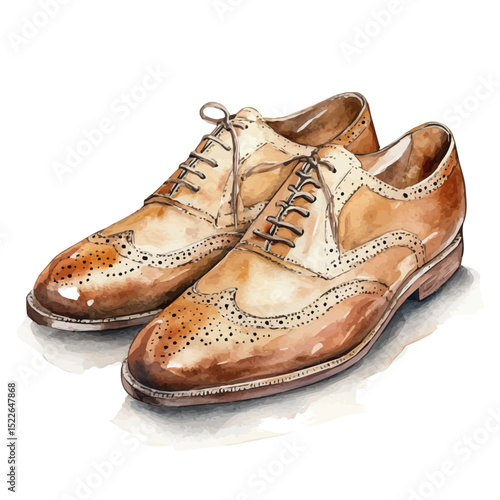 Oxford Shoes, watercolor illustration vector, high quality, isolated on a white background.