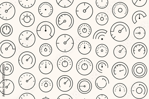 Illustration of various gauge designs showcasing different sizes and styles in a minimalist layout