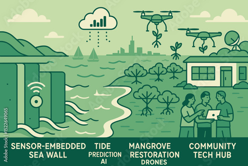 Future technologies addressing coastal challenges with sensor walls and drones for environmental restoration
