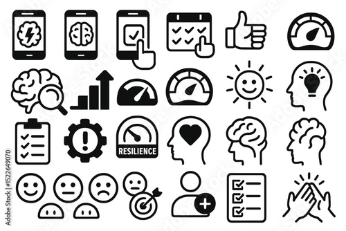 Exploring mental health concepts with symbols representing resilience, mindfulness, and emotional well-being
