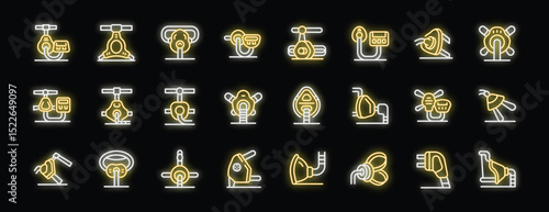 Glowing neon icons representing electric scooters highlight sustainable urban commuting