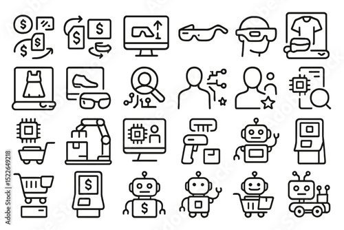 Icons representing technology, commerce, and automation in a modern digital environment for business applications
