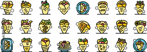 Colorful icons representing various shawarma and crepe options, highlighting fillings, presentation, and overall deliciousness
