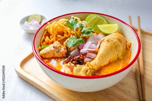 Noodle with chicken curry soup , Thai called  khao soi kai ,Northern food of thailand