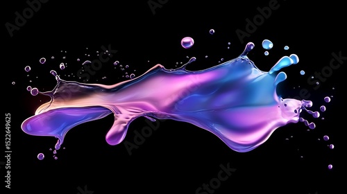 A splash of iridescent liquid with pink and purple tones isolated on black