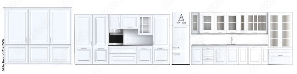 Fototapeta premium White kitchen cabinetry design with various styles