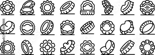Beer bottle cap icons set. Various bottle caps are presented from different perspectives, highlighting their diverse shapes and functionalities