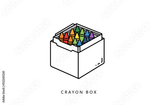 Box of colorful crayons in a neat square container  