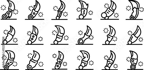 Karambit icons set. Karambit icons set featuring variations of the curved blade, ideal for illustrating self defense concepts or tactical gear