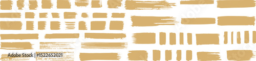 Brush Strokes Vector Set, Gold Grunge Paint, Isolated on White Background.