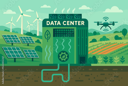 Innovative data center integrates renewable energy sources in eco-friendly landscape