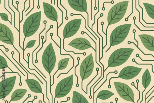 Nature meets technology in a unique design featuring leaves and circuit patterns for a modern aesthetic