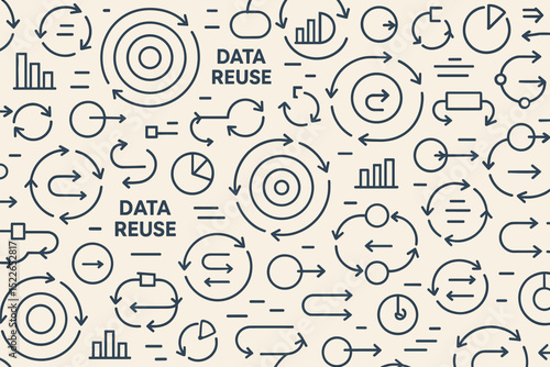 Conceptual background design featuring data reuse symbols and graphs to emphasize analytics and sustainability in information management