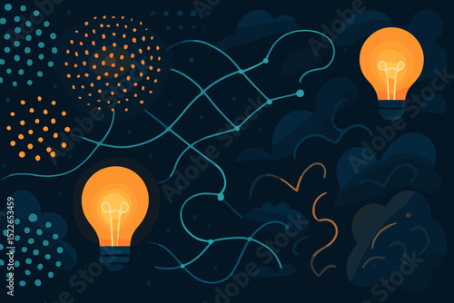 Bright ideas and concepts illustrated with colorful light bulbs against a dark background