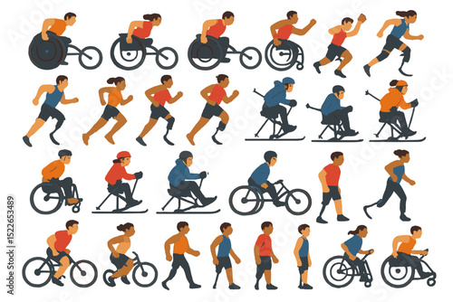 Diverse athletes participating in various adaptive sports at a community event showcasing physical strength and resilience