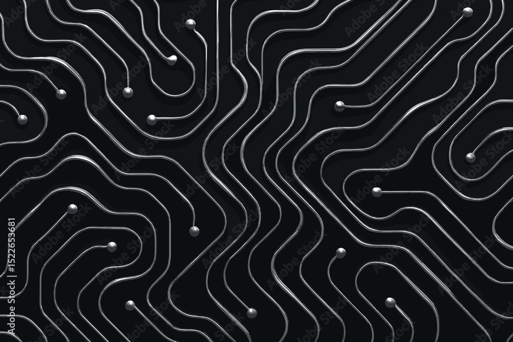 Obraz premium Abstract design of silver circuit patterns on a black background showcasing modern technology and innovation