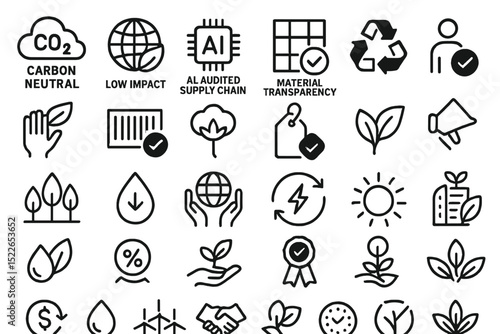 Sustainability symbols representing environmentally friendly practices and initiatives for awareness and action