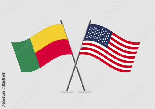 Benin and United States vector flags in timeless ceremonial layout