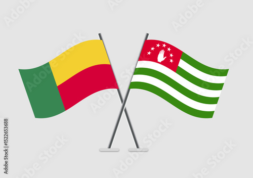 Benin and Abkhazia vector flags crossed in simple 2D flat design