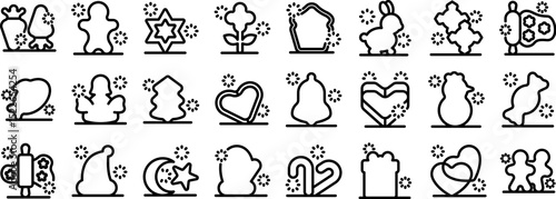 Cookie cutter icons set. Collection of christmas themed cookie cutters, perfect for creating delicious holiday cookies
