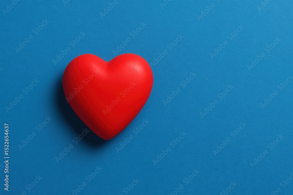 Obraz premium Minimalist image of red heart on blue background, love, health, emotion, valentine day