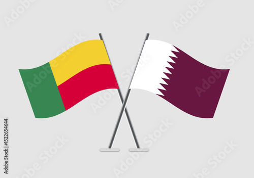 Benin and Qatar vector flags symbolizing alliance in vector art