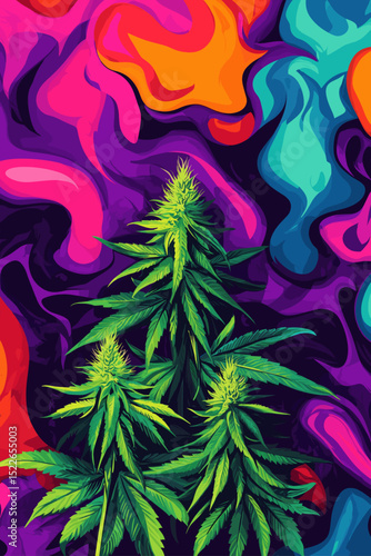 Colorful psychedelic cannabis leaf art