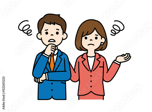 お手上げ状態の、ビジネスマンのベクターイラスト素材＿男女セット＿カラー