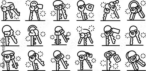 Key bunch icons set. Collection of keys symbolizing important events like buying a house, getting a new car, or starting a new business