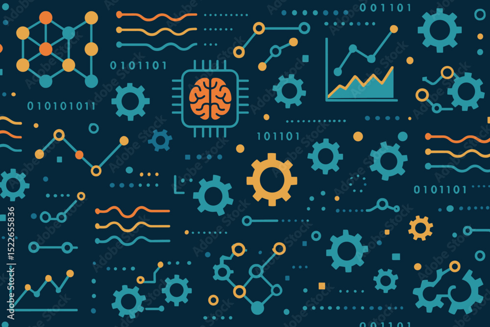 Fototapeta premium Seamless pattern of AI, data science, and machine learning icons