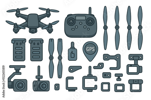 Drone equipment components with controller and accessories for aerial photography and videography