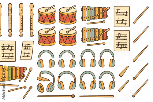 Seamless pattern of music class instruments and headphones