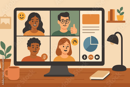 Online team video call with shared presentation screen