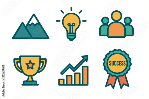 Flat icons representing success, growth, and achievement goals