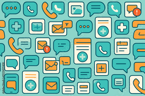 Seamless pattern of medical communication and messaging icons
