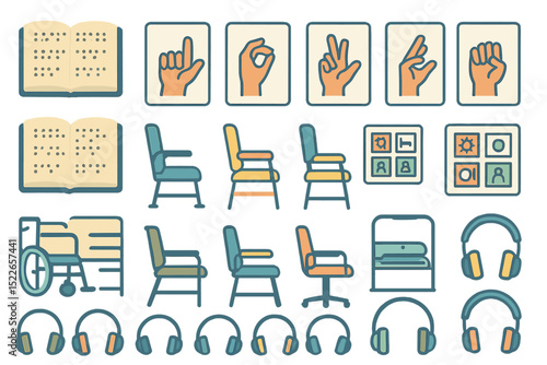 Accessibility and assistive technology icons in flat design
