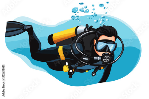 Diver swimming underwater illustration